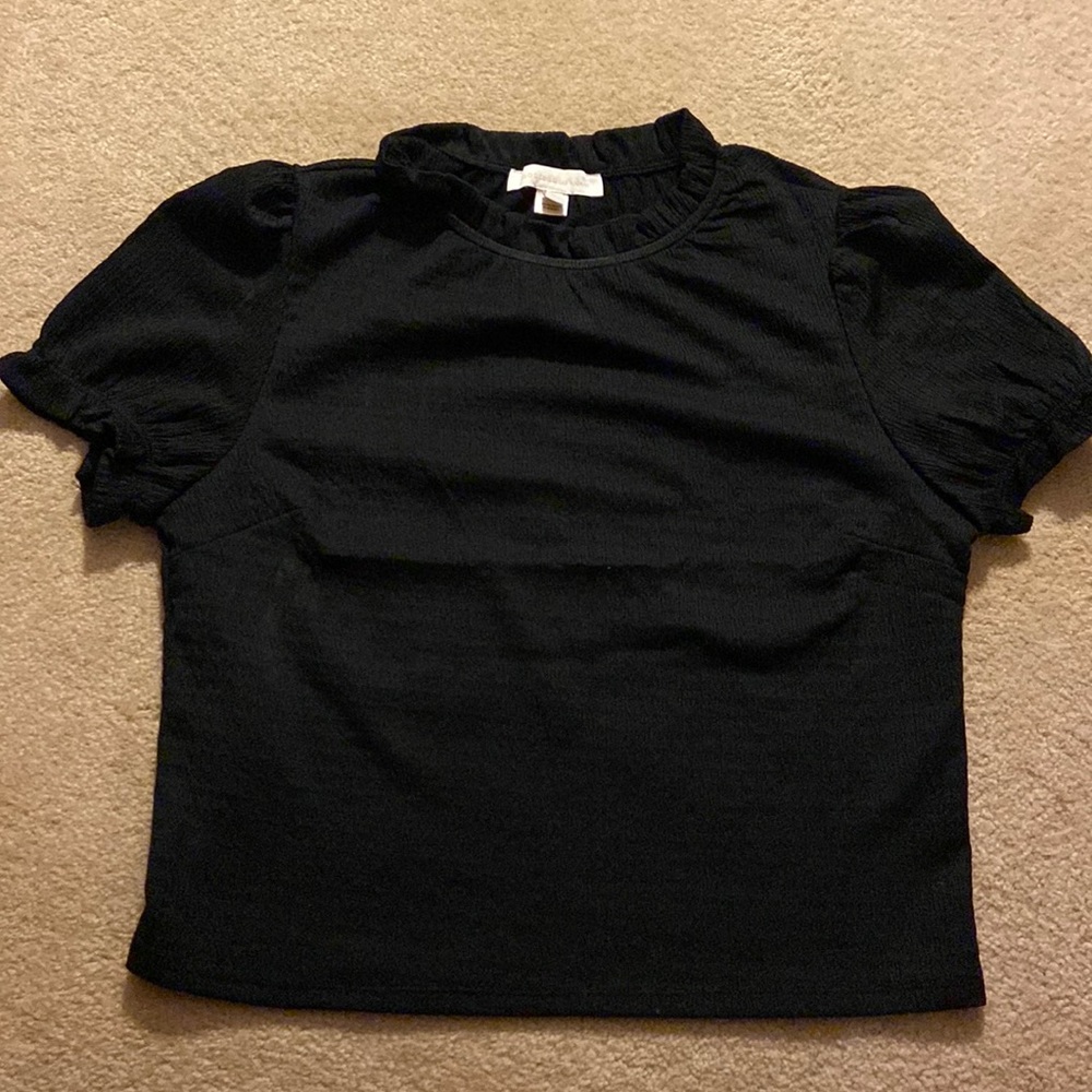 Black blouse with short puffy sleeve